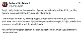 İletişim Başkanı Duran'dan 'Ayasofya' açıklaması