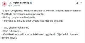 73 ildeki uyuşturucu operasyonlarında 935 tutuklama