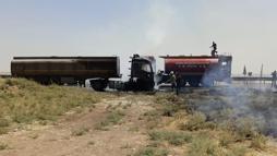 Mardin’de asfalt yüklü tanker alev aldı