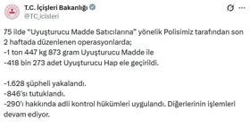 75 ilde uyuşturucu satıcılarına operasyon: 846 tutuklama