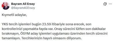 ÖSYM Başkanı Ersoy'dan YKS adaylarına 'tercih' uyarısı