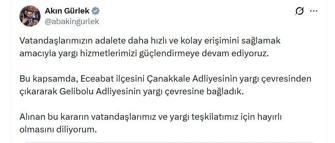 Eceabat ilçesi, Gelibolu Adliyesi yargı çevresine bağlandı