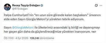 Cumhurbaşkanı Erdoğan’dan, İtalya Başbakanı Meloni’ye tebrik mesajı