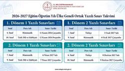 Ülke geneli ortak yazılı sınav takvimi belli oldu