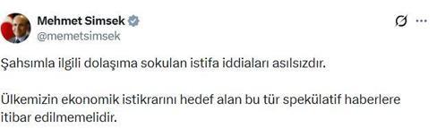 Bakanı Şimşek: İstifa iddiaları asılsızdır