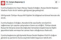 Cumhurbaşkanı Erdoğan, Rusya Devlet Başkanı Putin ile telefonda görüştü