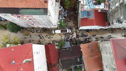 Ayazağa’da sokaklar ve stadyum çamurla doldu; temizlik çalışmaları havadan görüntülendi
