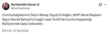 Cumhurbaşkanı Erdoğan, Bahçeli ile görüşecek