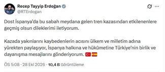 Cumhurbaşkanı Erdoğan'dan İspanya'ya geçmiş olsun mesajı