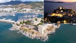 Gece ve gündüz farklı güzellikte olan Bodrum Kalesi, dronla görüntülendi