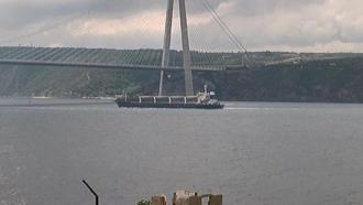 Grain ship Razoni passes through the Bosphorus