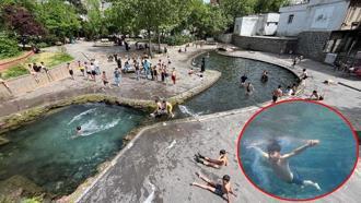 Diyarbakır’da yasağa rağmen süs havuzunda çocukların tehlikeli serinliği