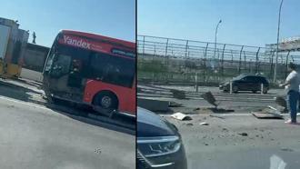 Arızalı metrobüsü çeken vinç kaza yaptı: 2 yaralı