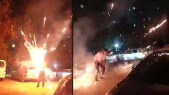 Ateşlediği havai fişek elinde patladı; o anlar kamerada