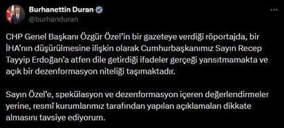 Burhanettin Duran: Özgür Özel'in ifadeleri açık bir dezenformasyon niteliği taşımaktadır