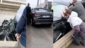 Çekmeköy'de gişelerde beton bariyere çarpan otomobilin sürücüsü yaralandı