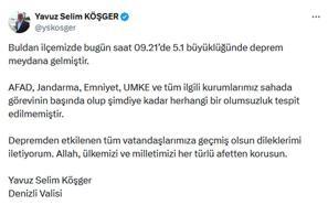 Denizli'de 5.1 büyüklüğünde deprem; Vali Köşger'den açıklama