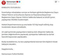 Samsunspor, hakaret ve tehdit paylaşımları için 137 kişi hakkında hukuki işlem başlatacak