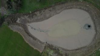 Göletin suyu boşalınca balıklar açıkta kaldı