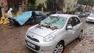 Denizli'de kuvvetli rüzgar; ağaçlar devrildi, çatılar uçtu