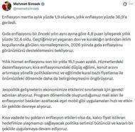 Bakan Şimşek: Enflasyonist baskıları azaltacak uygulamaları devreye alıyoruz