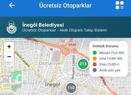 İnegöl’de ücretsiz otoparkların anlık doluluk oranı artık mobil uygulamada