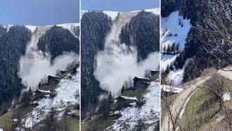 Trabzon’da çığ düşme anı kamerada