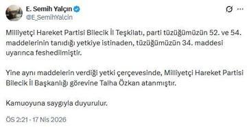 MHP'li Yalçın: Bilecik İl Teşkilatı feshedildi