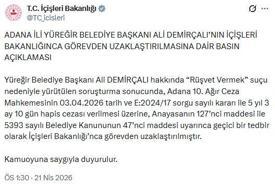 Yüreğir Belediye Başkanı Demirçalı, görevden uzaklaştırıldı