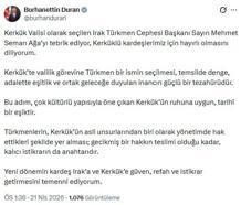İletişim Başkanı Duran'dan Kerkük Valisi seçilen Mehmet Seman Ağa'ya tebrik