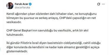 AK Parti'li Acar: CHP Genel Başkanının savrulduğu vasıfsızlık, akıl tutulmasıdır