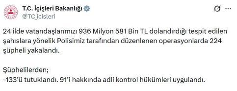 24 ilde dolandırıcılık operasyonları: 133 tutuklama
