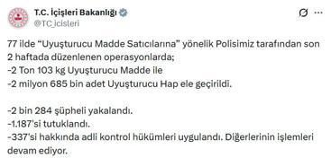 77 ilde uyuşturucu operasyonu: 1187 tutuklama