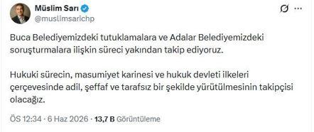 CHP'li Sarı: Buca ve Adalar belediyelerimizdeki süreci yakından takip ediyoruz