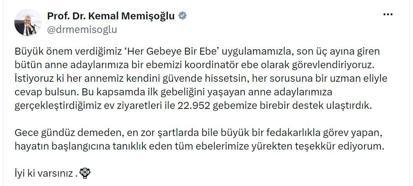 Bakan Memişoğlu: 22 bin 952 gebemize birebir destek ulaştırdık