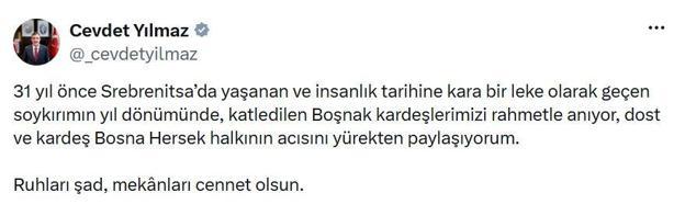 Cevdet Yılmaz, Srebrenitsa Soykırımı'nda hayatını kaybedenleri andı