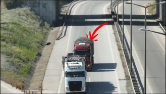 Trafik güvenliğini tehlikeye atan TIR'ın sürücüsüne dron destekli denetimde ceza