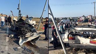 Sinyalizasyon direğine çarpıp ikiye bölünen otomobilden sağ çıktı
