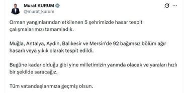 Orman yangınından etkilenen 5 ilde hasar tespit çalışmaları tamamlandı