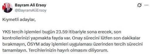 ÖSYM Başkanı Ersoy'dan YKS adaylarına 'tercih' uyarısı