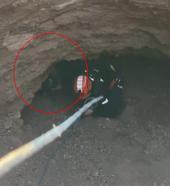 Obrukta mahsur kalan keçiyi AFAD ekipleri kurtardı