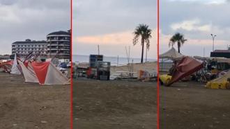 Arsuz’da Gastro Fest alanı fırtınada zarar gördü: Çadırlar uçtu, ekipmanlar hasar aldı
