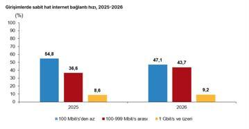 TÜİK: Girişimlerin yüzde 52,9'u 100 megabit ve üzeri hızda internet kullandı