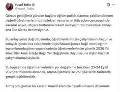 Bakan Tekin: Öğretmenlerimizin yer değiştirme tercihleri 23-24 Eylül'de alınacak