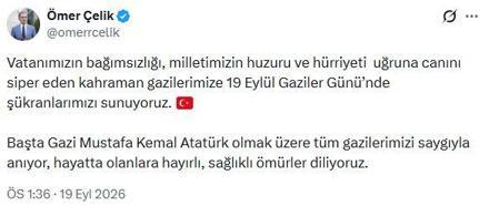 AK Parti'li Çelik'ten 'Gaziler Günü' mesajı