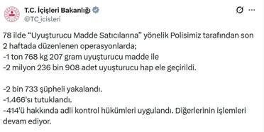 78 ilde uyuşturucu operasyonu: 1466 tutuklama