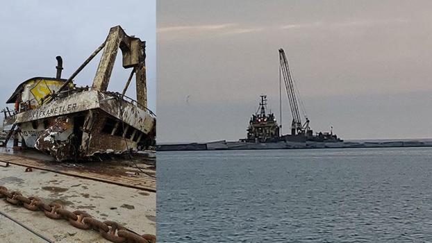 Batan 'Kafkametler' gemisinin kaptan köşkü denizden çıkarıldı