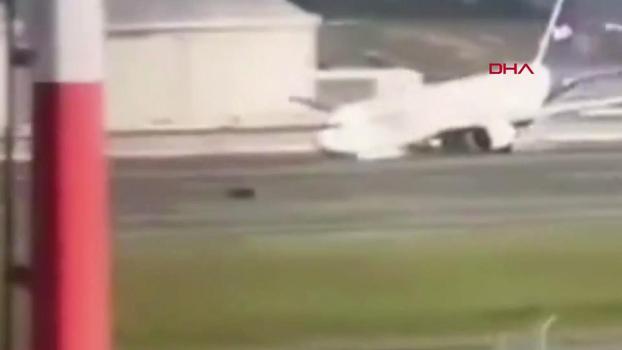 İstanbul Havalimanı'nda uçak gövde üstü indi