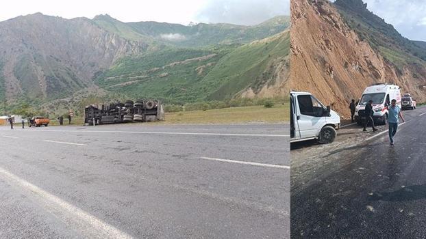 Tankerden sızan yakıt nedeniyle kayan minibüs takla attı: 8 yaralı