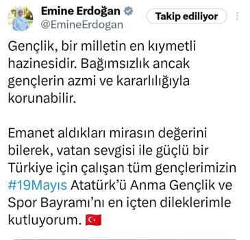 İstanbul - Emine Erdoğan'dan 19 Mayıs mesajı